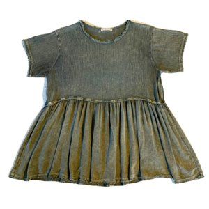 Altar’d State Distressed Raw Edge Babydoll Top (Olive Green) Size Small 